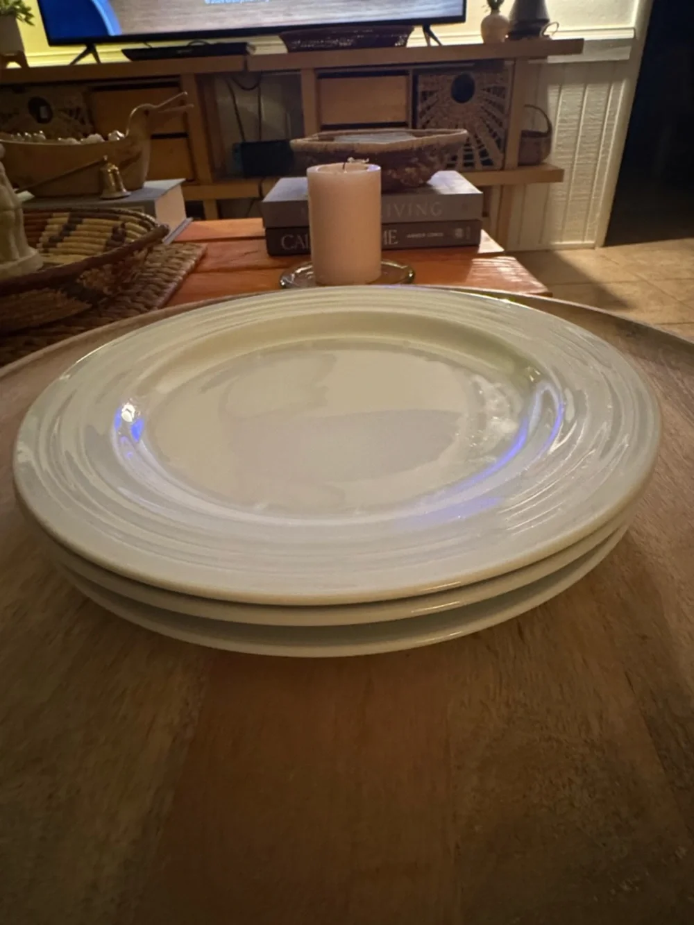 Crate&Barrel Roulette White Porcelain Dinner Plate - set of 3